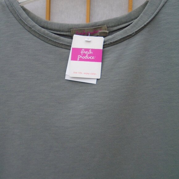 FRESH PRODUCE Ana Split Back Sweatshirt Bell Sleeve Shadow gray Top - Picture 2 of 7